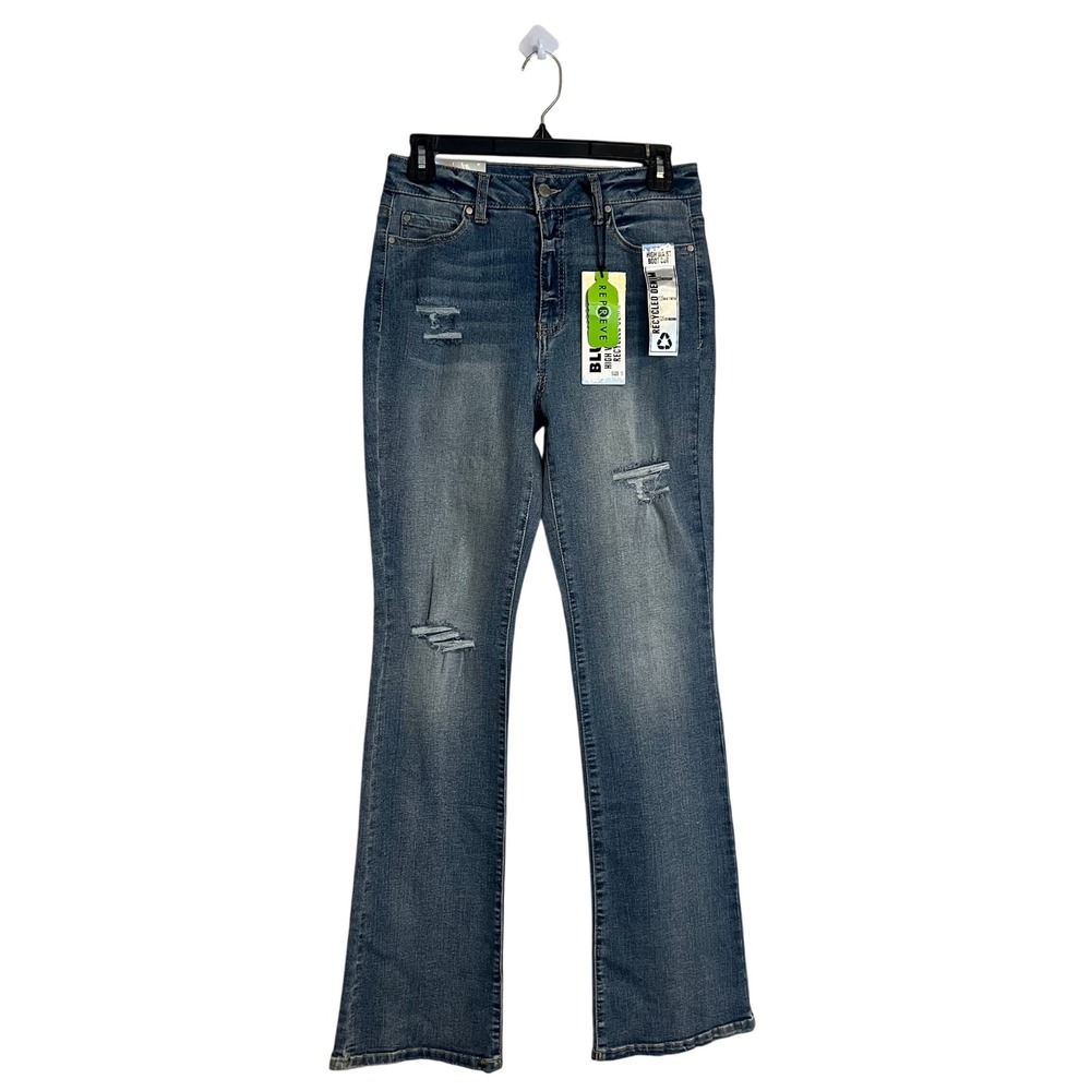 BlueSpice Womens High Waist Bootcut Jeans Distressed Repreve Recycled Denim 5